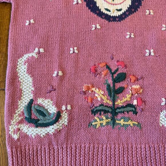 VTG Nuggets Hand Knit Sweater Floral Butterfly Crewneck Grandma Cottagecore Sz L - Picture 5 of 6